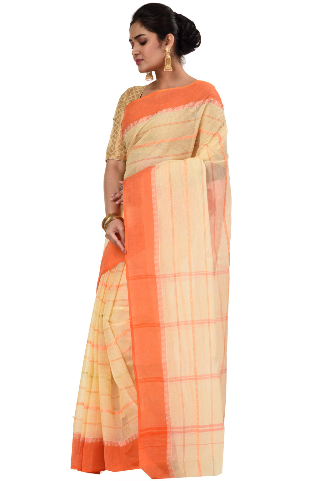 Orange Pure Cotton Boysko Tant Saree (427)